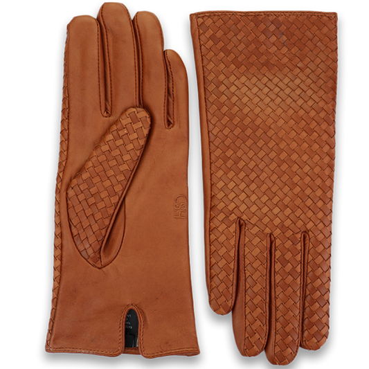 Stay stylish and warm this winter with our Cognac Basket Weave Nappa Leather Gloves. Crafted with premium leather and featuring a chic basket weave design, these designer gloves offer luxurious warmth and style. Elevate your cold-weather ensemble with this essential accessory for the fashion-forward.