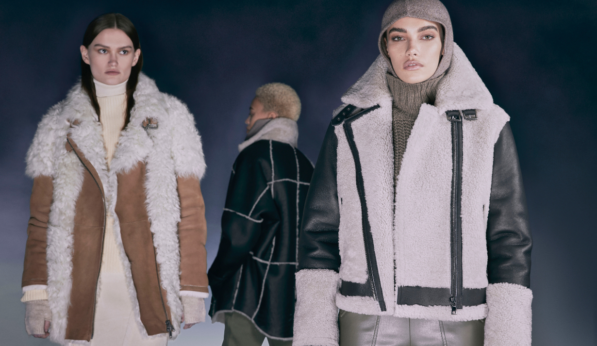 From left to right; HiSO offers a distinct variety of warm jackets for men and warm jackets for women.  Heart: Ladies winter shearling jacket. asymmetrical zip closure, waterfall collar. side zip pockets, double buckle detail collar. Fractal: Womens shearling coat oversized suede shacket Reverses to curly wool teddy Contrast seam detail Snap closure, patch pockets. Soul: Curly wool nappa moto or motorcycle Wool out cuff, body, sleeves & collar, double buckle detail Asymmetrical front zip. 