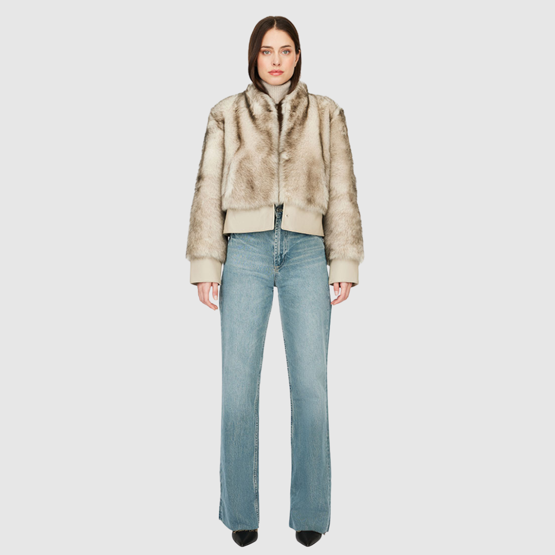 Cropped toscana wool bomber Oversized shoulders Stand collar Fully lined Slash side pockets Hook closure