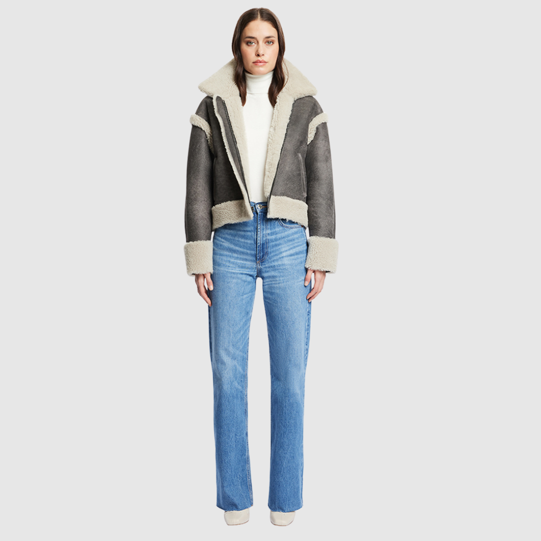 Grey shearling jacket on sale