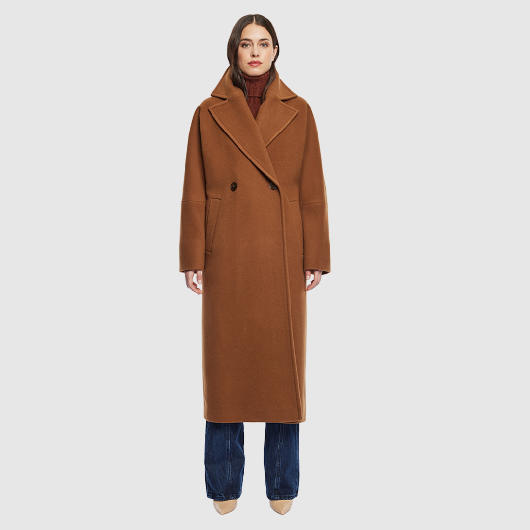Italian wool cashmere blend Double breasted Drop shoulder Oversized fit through shoulders, arms and torso Large notch collar Back vent Single welt pockets