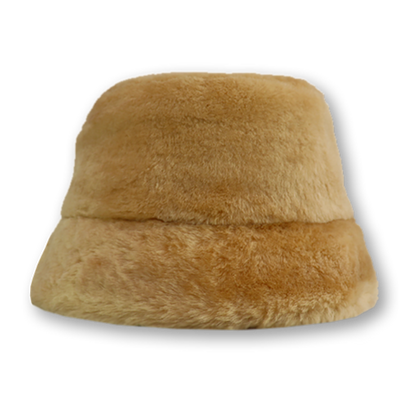 Elevate winter fashion with our Camel Shearling Bucket Hat. Crafted from premium ironed wool, featuring shearling exterior and inner brim, fully lined for warmth and comfort. This designer accessory merges style and functionality, ensuring you stay cozy and chic in cold weather. Discover luxury and sophistication for the season.