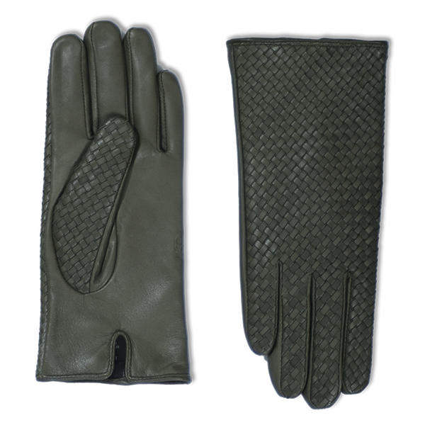 Add sophistication to your winter look with our Olive Basket Weave Nappa Leather Gloves. Crafted with premium leather and featuring a chic basket weave design, these designer gloves offer warmth and style. Elevate your cold-weather ensemble with this luxurious accessory, perfect for both fashion-forward and practical wear.