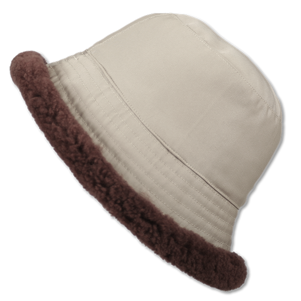 Elevate your winter style with our reversible chocolate/beige shearling curly wool bucket hat, featuring a versatile design that flips to nylon with topstitching. Crafted with premium materials, this designer accessory offers warmth, comfort, and sophistication. Stay cozy and chic all season long with this essential addition to your cold-weather wardrobe.