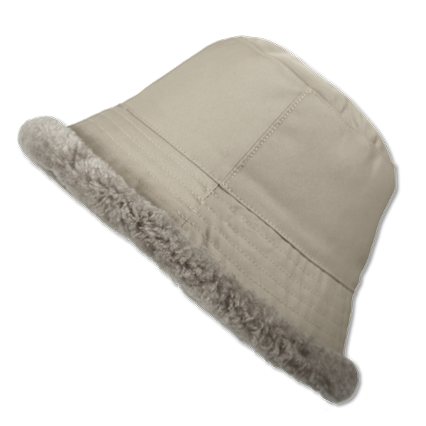 Elevate your winter style with our reversible shearling curly wool bucket hat in cement/beige, also reversible to nylon with topstitching. This designer accessory offers warmth, versatility, and premium craftsmanship. Stay cozy and chic all season long with this must-have addition to your cold-weather wardrobe.