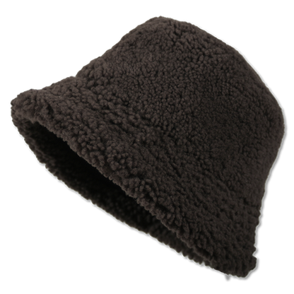 Elevate your winter style with our reversible Chestnut/Black Shearling Curly Wool Bucket Hat. Crafted from luxurious shearling and nylon with topstitching, this designer accessory offers versatility and warmth. Embrace premium quality and sophistication while staying cozy in chilly weather. A must-have addition to your cold-weather wardrobe.