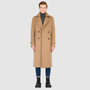 JOSEPH Camel Wool Coat worn by a model, featuring a luxurious double-breasted design, perfect for warm winter layers.