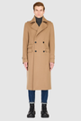 JOSEPH Camel Wool Coat worn by a model, showcasing luxury winter style and high-quality warm winter layers.