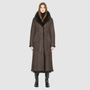 The MAEVE Coat is a heritage-inspired reversible outerwear piece crafted in chocolate&nbsp;suede and Toscana rasado teddy. Designed to flip seamlessly from plush wool-out to sleek suede skin-out, it offers versatile styling for both everyday wear and après-ski sophistication. A drop shoulder provides ease of movement, while the fit adapts—regular when worn wool-out and semi-fitted when worn skin-out. An oversized Toscana wool notch collar and slash pockets on the teddy side