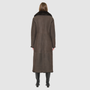 The MAEVE Coat is a heritage-inspired reversible outerwear piece crafted in chocolate&nbsp;suede and Toscana rasado teddy. Designed to flip seamlessly from plush wool-out to sleek suede skin-out, it offers versatile styling for both everyday wear and après-ski sophistication. A drop shoulder provides ease of movement, while the fit adapts—regular when worn wool-out and semi-fitted when worn skin-out. An oversized Toscana wool notch collar and slash pockets on the teddy side