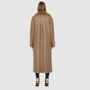 Back view of the Savvy Craft reversible shearling winter coat featuring a plush collar and relaxed drape.