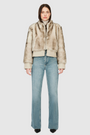 Cropped toscana wool bomber Oversized shoulders Stand collar  Fully lined Slash side pockets Hook closure