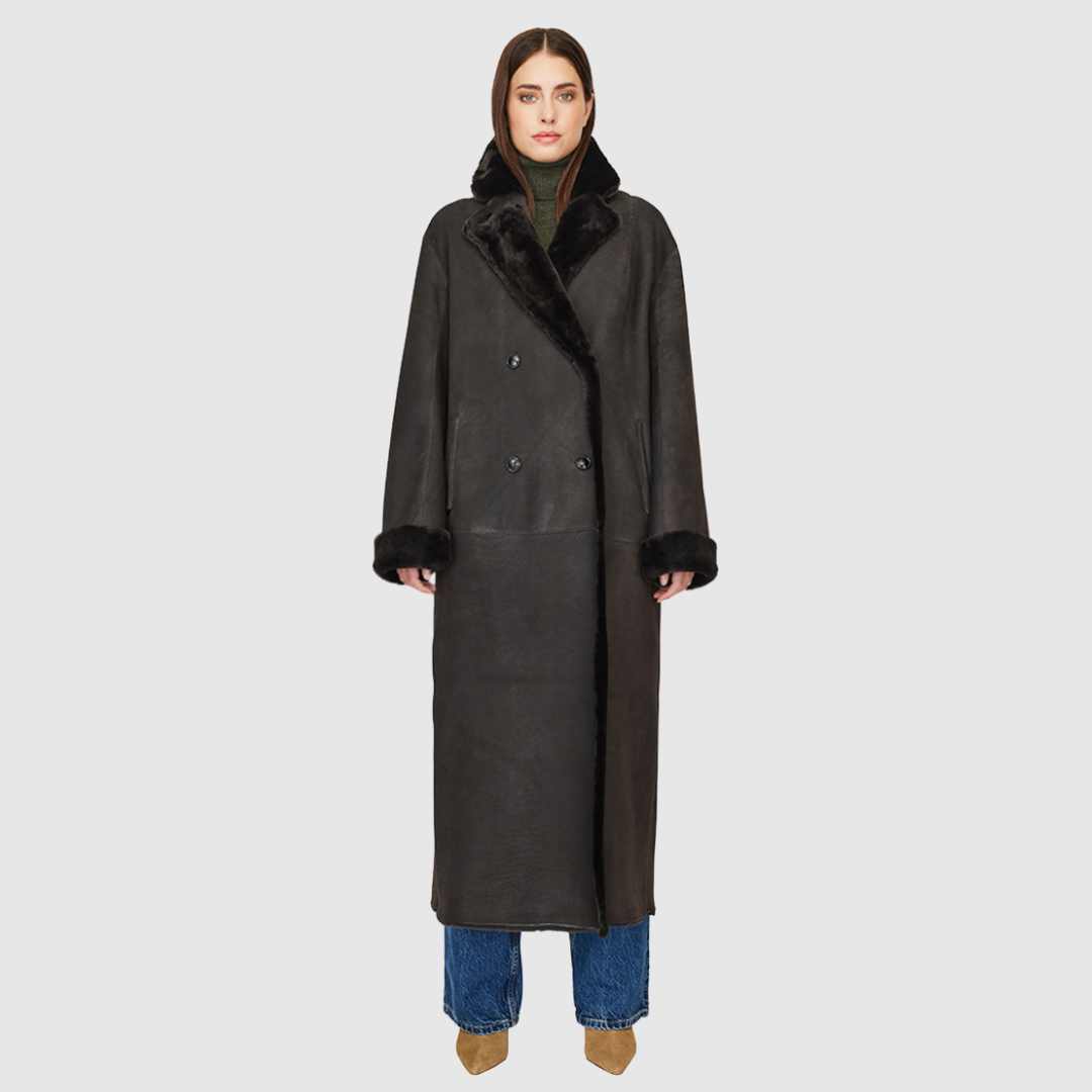 Women's Danielle Black Vintage Reversible Shearling Duster – HiSO