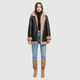 Nappa curly wool shearling Reversible relaxed medium length nappa moto Reverses to curly wool teddy  Drop shoulder Curly wool collar and trims Straight fit  Patch pockets on both skin-out and reversed wool-out sides Front zip closure 