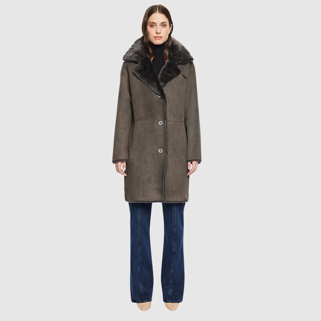 HiSO Frankie Cappuccino Reversible Shearling Coat L large