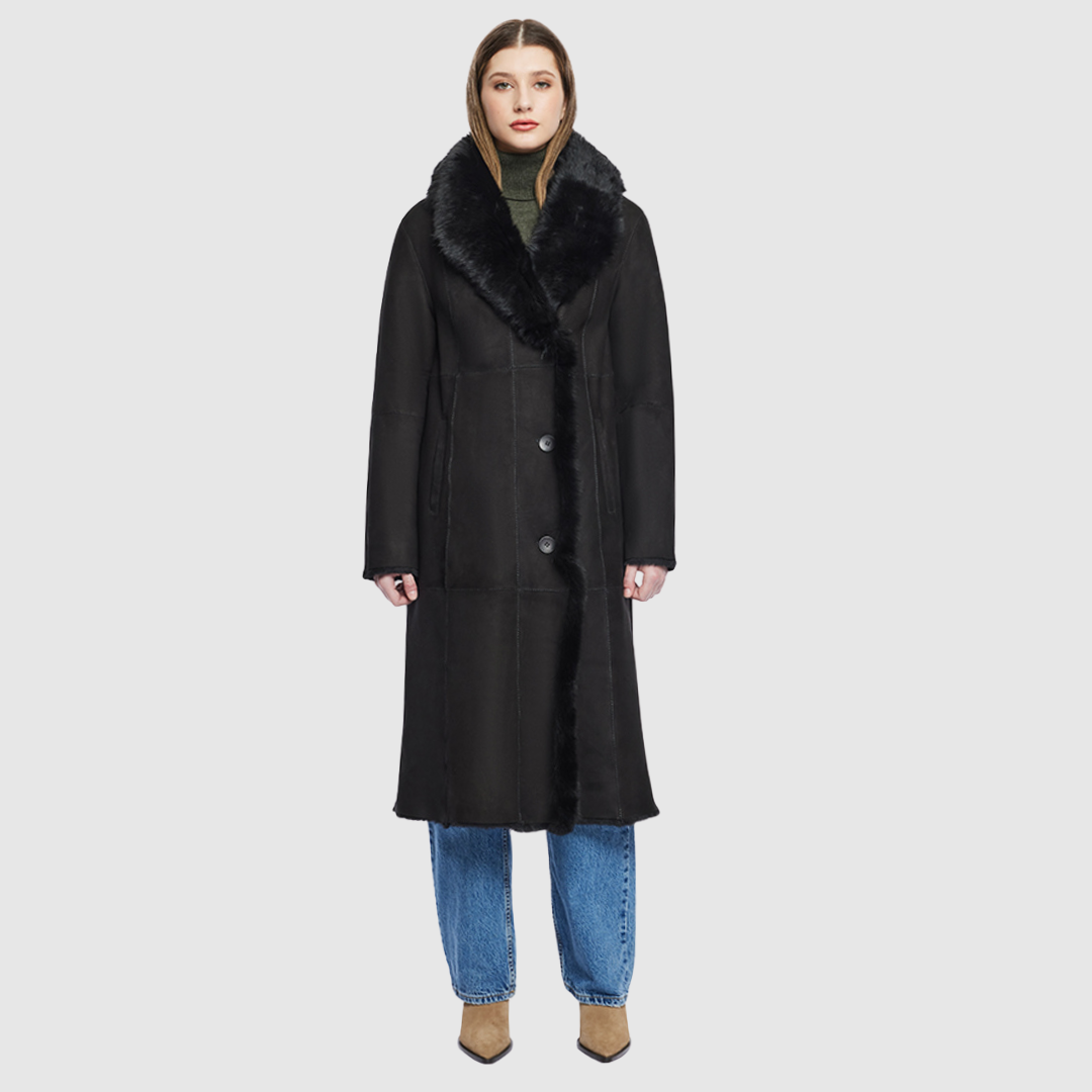 Suede raw edge hem parka Oversized shawl collar Tosanca rasado collar and trims Slight drop shoulder Relaxed fit through arms and torso Single welt side pockets Interior zip pocket 4 button front closure 