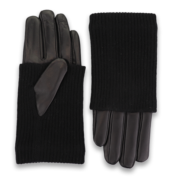 Elevate winter style with our Black Nappa Leather/Cashmere Combo Gloves. Crafted from premium leather and luxurious cashmere, these designer gloves offer unparalleled warmth and sophistication. Embrace comfort and elegance during cold seasons with this essential accessory, perfect for any upscale wardrobe.