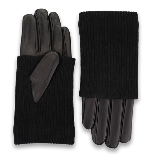 Elevate winter style with our Black Nappa Leather/Cashmere Combo Gloves. Crafted from premium leather and luxurious cashmere, these designer gloves offer unparalleled warmth and sophistication. Embrace comfort and elegance during cold seasons with this essential accessory, perfect for any upscale wardrobe.