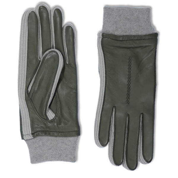 Elevate your winter wardrobe with our Olive/Ash Nappa Leather and Knit Cuff Gloves. Crafted with premium leather and wool, these designer gloves offer unparalleled warmth and style. The knit cuff adds a touch of sophistication, making them the perfect accessory for cold-weather fashion statements.